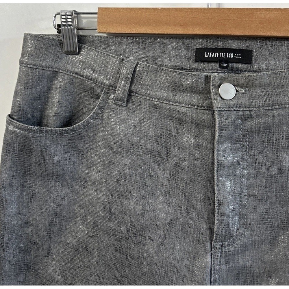Lafayette 148 New York Metallic Silver Straight Leg Jeans Pants Sz 10